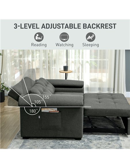 HOMCOM Pull Out Sofa Bed, Fabric 2 Seater Click Clack Sofa Bed Settee, Convertible Sofa Couch with 2 Pillows and Side Pockets fo - pic 126953 | FastDaddyshop