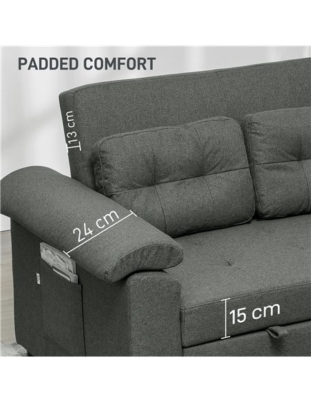 HOMCOM Pull Out Sofa Bed, Fabric 2 Seater Click Clack Sofa Bed Settee, Convertible Sofa Couch with 2 Pillows and Side Pockets fo - pic 126954 | FastDaddyshop