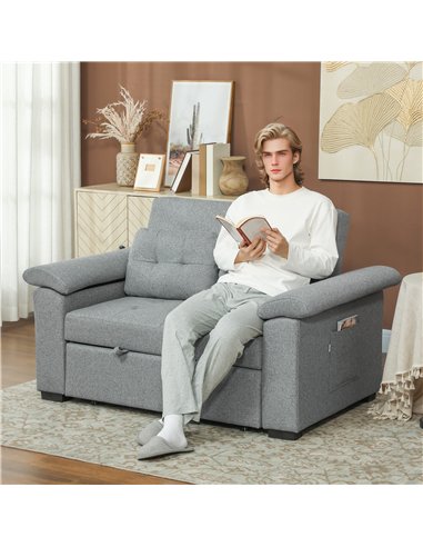 HOMCOM Pull Out Sofa Bed, Fabric 2 Seater Click Clack Sofa Bed Settee, Convertible Sofa Couch with 2 Pillows and Side Pockets fo