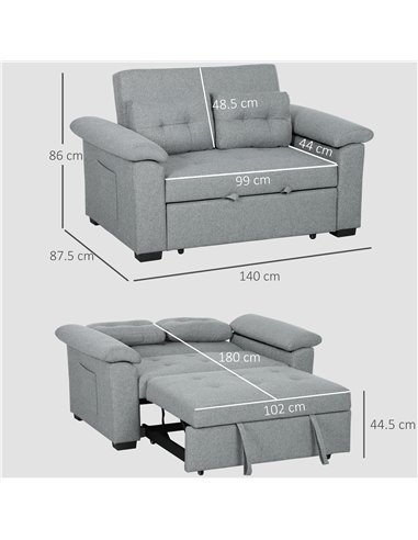 HOMCOM Pull Out Sofa Bed, Fabric 2 Seater Click Clack Sofa Bed Settee, Convertible Sofa Couch with 2 Pillows and Side Pockets fo