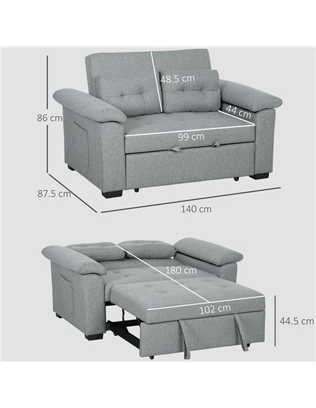 HOMCOM Pull Out Sofa Bed, Fabric 2 Seater Click Clack Sofa Bed Settee, Convertible Sofa Couch with 2 Pillows and Side Pockets fo - pic 126959 | FastDaddyshop