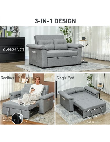 HOMCOM Pull Out Sofa Bed, Fabric 2 Seater Click Clack Sofa Bed Settee, Convertible Sofa Couch with 2 Pillows and Side Pockets fo