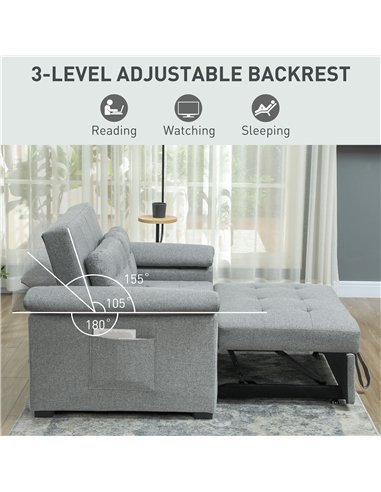 HOMCOM Pull Out Sofa Bed, Fabric 2 Seater Click Clack Sofa Bed Settee, Convertible Sofa Couch with 2 Pillows and Side Pockets fo