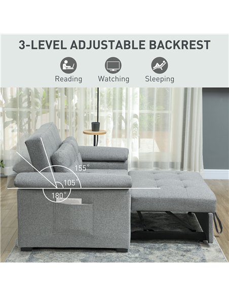 HOMCOM Pull Out Sofa Bed, Fabric 2 Seater Click Clack Sofa Bed Settee, Convertible Sofa Couch with 2 Pillows and Side Pockets fo - pic 126962 | FastDaddyshop