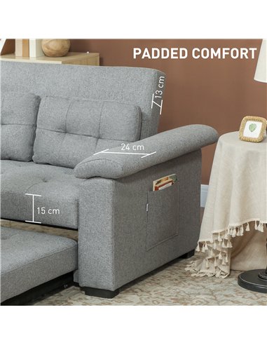 HOMCOM Pull Out Sofa Bed, Fabric 2 Seater Click Clack Sofa Bed Settee, Convertible Sofa Couch with 2 Pillows and Side Pockets fo