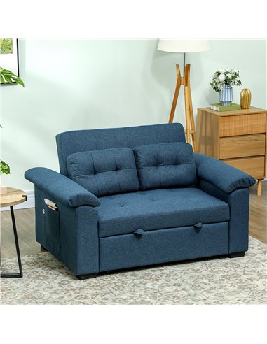 HOMCOM Pull Out Sofa Bed, Fabric 2 Seater Click Clack Sofa Bed Settee, Convertible Sofa Couch with 2 Pillows and Side Pockets fo