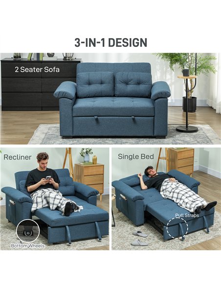 HOMCOM Pull Out Sofa Bed, Fabric 2 Seater Click Clack Sofa Bed Settee, Convertible Sofa Couch with 2 Pillows and Side Pockets fo - pic 126969 | FastDaddyshop