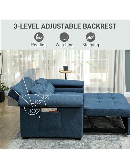 HOMCOM Pull Out Sofa Bed, Fabric 2 Seater Click Clack Sofa Bed Settee, Convertible Sofa Couch with 2 Pillows and Side Pockets fo - pic 126971 | FastDaddyshop