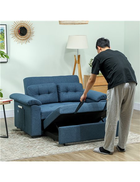 HOMCOM Pull Out Sofa Bed, Fabric 2 Seater Click Clack Sofa Bed Settee, Convertible Sofa Couch with 2 Pillows and Side Pockets fo - pic 126974 | FastDaddyshop