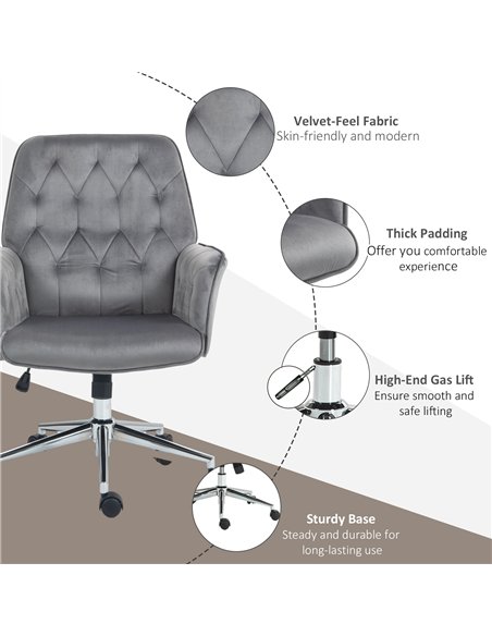 Vinsetto Linen Computer Chair with Armrest, Modern Swivel Chair with Adjustable Height, Dark Grey - pic 126981 | FastDaddyshop