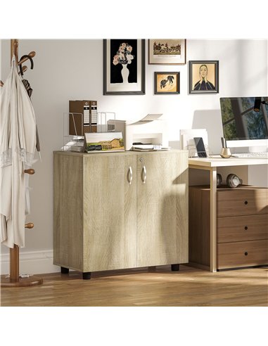 Vinsetto Two-Tier Locking Office Storage Cabinet - Oak
