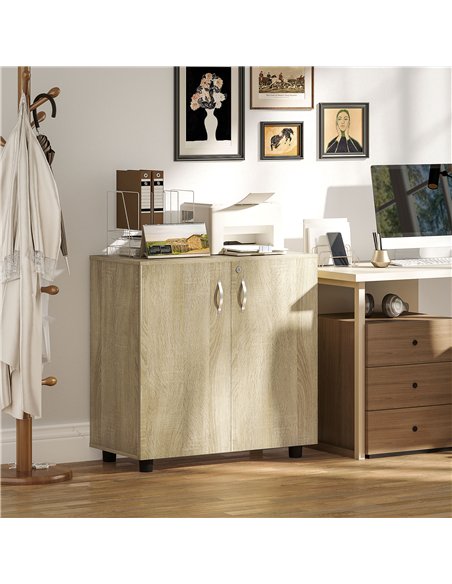 Vinsetto Two-Tier Locking Office Storage Cabinet - Oak - pic 126994 | FastDaddyshop