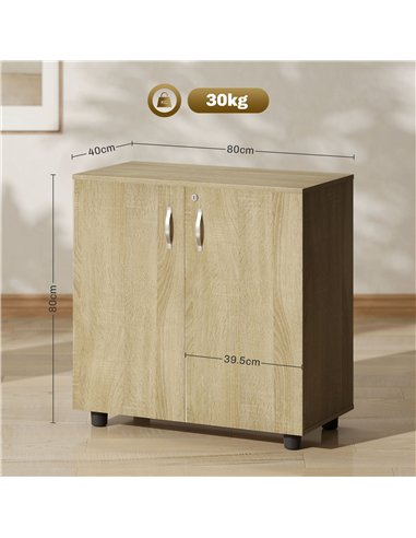 Vinsetto Two-Tier Locking Office Storage Cabinet - Oak