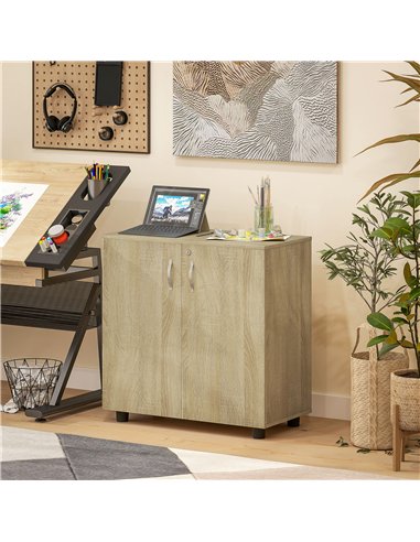Vinsetto Two-Tier Locking Office Storage Cabinet - Oak