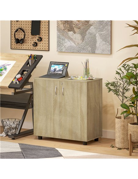 Vinsetto Two-Tier Locking Office Storage Cabinet - Oak - pic 126999 | FastDaddyshop