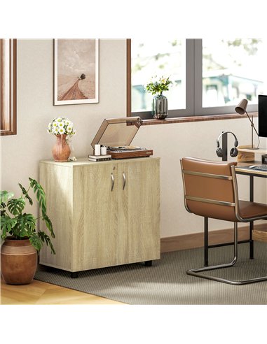 Vinsetto Two-Tier Locking Office Storage Cabinet - Oak