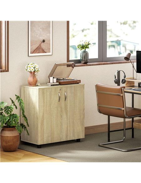 Vinsetto Two-Tier Locking Office Storage Cabinet - Oak - pic 127000 | FastDaddyshop