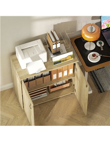 Vinsetto Two-Tier Locking Office Storage Cabinet - Oak