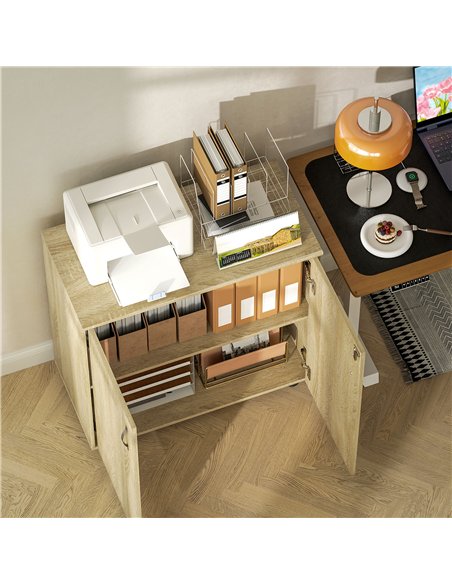 Vinsetto Two-Tier Locking Office Storage Cabinet - Oak - pic 127001 | FastDaddyshop