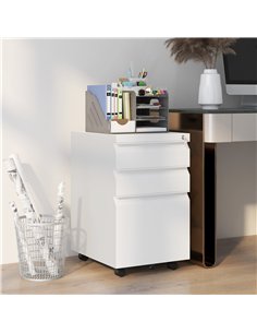 Vinsetto 3-Drawer Mobile Filing Cabinet with Pencil Tray, Steel Lockable Under Desk Drawers for Letter, A4 and Legal Size, Pre-A 2