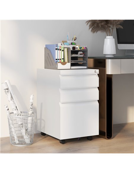 Vinsetto 3-Drawer Mobile Filing Cabinet with Pencil Tray, Steel Lockable Under Desk Drawers for Letter, A4 and Legal Size, Pre-A - pic 127003 | FastDaddyshop
