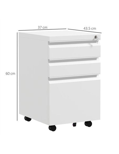 Vinsetto 3-Drawer Mobile Filing Cabinet with Pencil Tray, Steel Lockable Under Desk Drawers for Letter, A4 and Legal Size, Pre-A - pic 127004 | FastDaddyshop