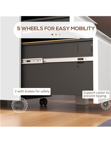 Vinsetto 3-Drawer Mobile Filing Cabinet with Pencil Tray, Steel Lockable Under Desk Drawers for Letter, A4 and Legal Size, Pre-A