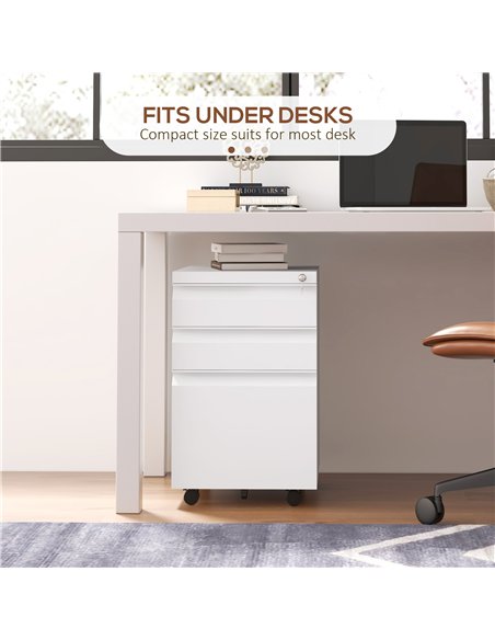 Vinsetto 3-Drawer Mobile Filing Cabinet with Pencil Tray, Steel Lockable Under Desk Drawers for Letter, A4 and Legal Size, Pre-A - pic 127009 | FastDaddyshop