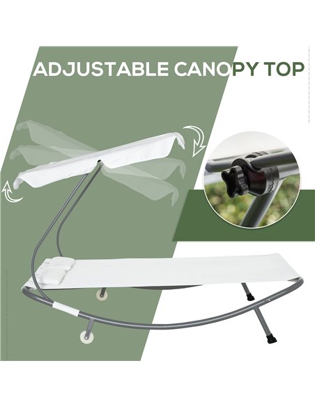 Outsunny Patio Double Hammock Sun Lounger Bed w/ Canopy Shelter, Wheels & 2 Pillows, White - pic 12701 | FastDaddyshop