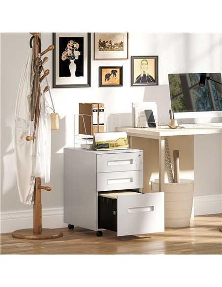 Vinsetto Metal Mobile File Cabinet with Wheels, Lockable 3 Drawer Filing Cabinet for A4, Legal, Letter, Under Desk Office Cabine - pic 127021 | FastDaddyshop