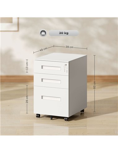 Vinsetto Metal Mobile File Cabinet with Wheels, Lockable 3 Drawer Filing Cabinet for A4, Legal, Letter, Under Desk Office Cabine