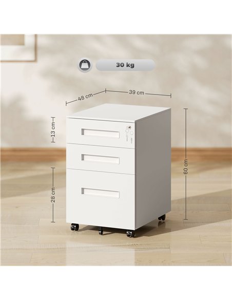 Vinsetto Metal Mobile File Cabinet with Wheels, Lockable 3 Drawer Filing Cabinet for A4, Legal, Letter, Under Desk Office Cabine - pic 127022 | FastDaddyshop