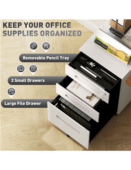 Vinsetto Metal Mobile File Cabinet with Wheels, Lockable 3 Drawer Filing Cabinet for A4, Legal, Letter, Under Desk Office Cabine - pic 127023 | FastDaddyshop