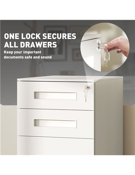 Vinsetto Metal Mobile File Cabinet with Wheels, Lockable 3 Drawer Filing Cabinet for A4, Legal, Letter, Under Desk Office Cabine - pic 127025 | FastDaddyshop