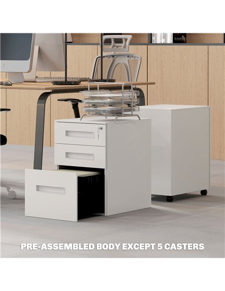 Vinsetto Metal Mobile File Cabinet with Wheels, Lockable 3 Drawer Filing Cabinet for A4, Legal, Letter, Under Desk Office Cabine - pic 127027 | FastDaddyshop