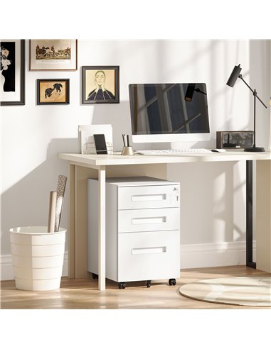 Vinsetto Metal Mobile File Cabinet with Wheels, Lockable 3 Drawer Filing Cabinet for A4, Legal, Letter, Under Desk Office Cabine