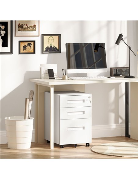 Vinsetto Metal Mobile File Cabinet with Wheels, Lockable 3 Drawer Filing Cabinet for A4, Legal, Letter, Under Desk Office Cabine - pic 127028 | FastDaddyshop