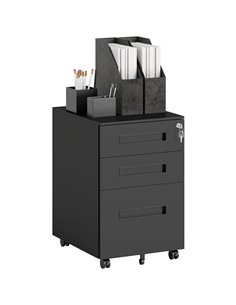 Vinsetto Metal Mobile File Cabinet with Wheels, Lockable 3 Drawer Filing Cabinet for A4, Legal, Letter, Under Desk Office Cabine