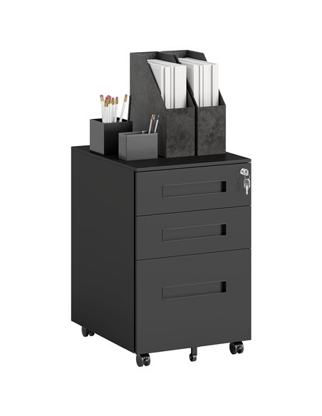Vinsetto Metal Mobile File Cabinet with Wheels, Lockable 3 Drawer Filing Cabinet for A4, Legal, Letter, Under Desk Office Cabine - pic 127029 | FastDaddyshop
