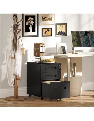 Vinsetto Metal Mobile File Cabinet with Wheels, Lockable 3 Drawer Filing Cabinet for A4, Legal, Letter, Under Desk Office Cabine