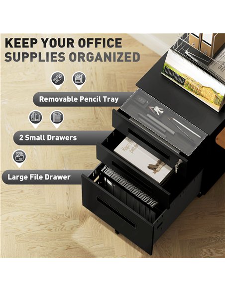 Vinsetto Metal Mobile File Cabinet with Wheels, Lockable 3 Drawer Filing Cabinet for A4, Legal, Letter, Under Desk Office Cabine - pic 127032 | FastDaddyshop
