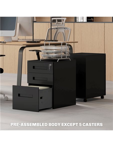 Vinsetto Metal Mobile File Cabinet with Wheels, Lockable 3 Drawer Filing Cabinet for A4, Legal, Letter, Under Desk Office Cabine - pic 127036 | FastDaddyshop