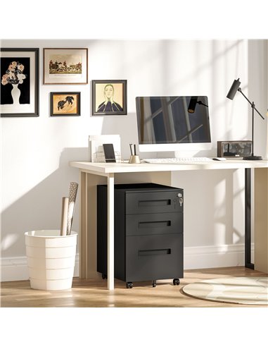 Vinsetto Metal Mobile File Cabinet with Wheels, Lockable 3 Drawer Filing Cabinet for A4, Legal, Letter, Under Desk Office Cabine
