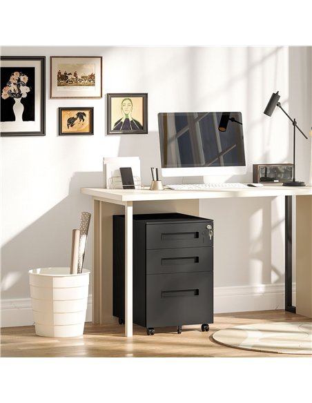 Vinsetto Metal Mobile File Cabinet with Wheels, Lockable 3 Drawer Filing Cabinet for A4, Legal, Letter, Under Desk Office Cabine - pic 127037 | FastDaddyshop