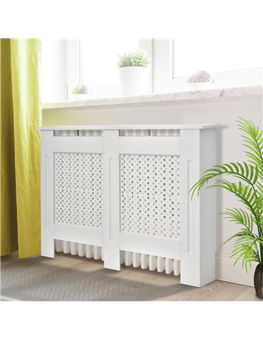 HOMCOM Wooden Radiator Cover Heating Cabinet Modern Home Furniture Grill Style White Painted (Medium)
