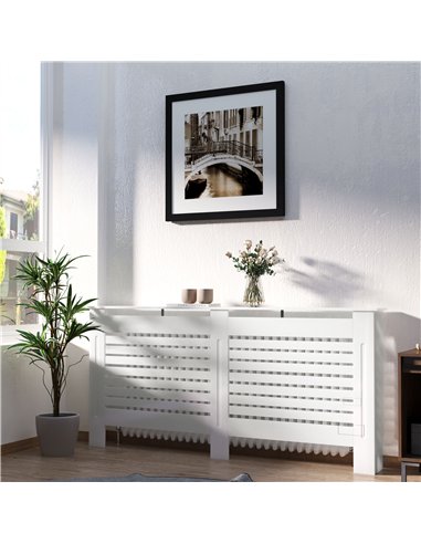 HOMCOM Radiator Cover, Modern MDF White Painted Cabinet with Horizontal Slats for Living Room, Bedroom, 172L x 19W x 81H cm