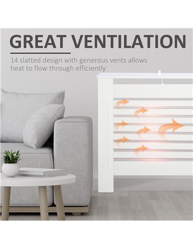 HOMCOM Radiator Cover, Modern MDF White Painted Cabinet with Horizontal Slats for Living Room, Bedroom, 172L x 19W x 81H cm