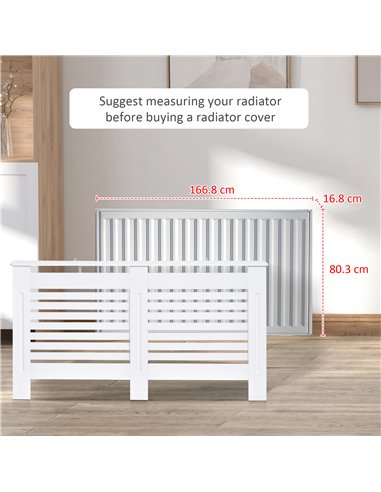 HOMCOM Radiator Cover, Modern MDF White Painted Cabinet with Horizontal Slats for Living Room, Bedroom, 172L x 19W x 81H cm
