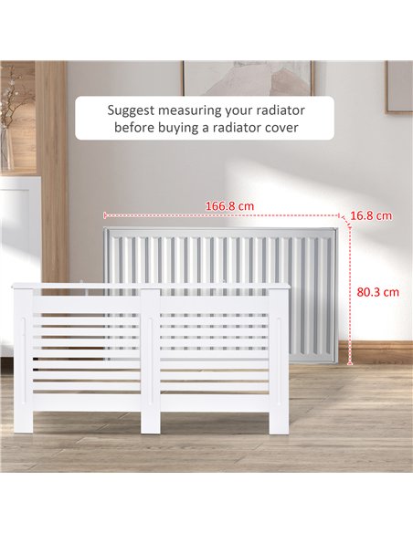 HOMCOM Radiator Cover, Modern MDF White Painted Cabinet with Horizontal Slats for Living Room, Bedroom, 172L x 19W x 81H cm - pic 127053 | FastDaddyshop