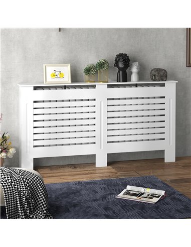 HOMCOM Radiator Cover, Modern MDF White Painted Cabinet with Horizontal Slats for Living Room, Bedroom, 152L x 19W x 81H cm
